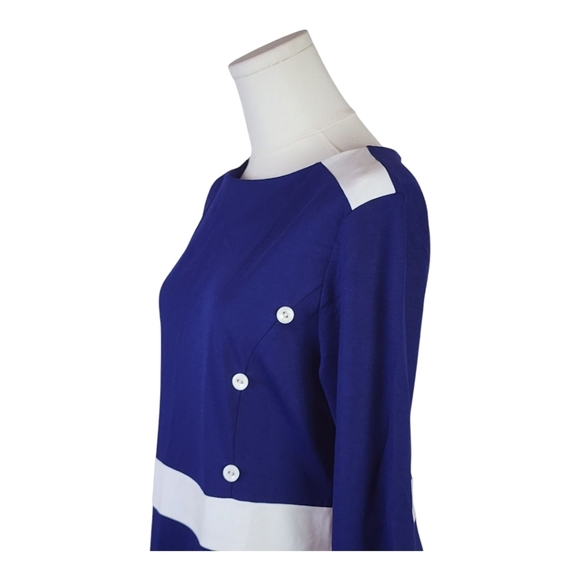 HOMEYEE Navy White Colorblock Pencil Sheath Dress XL Office Cocktail - Picture 2 of 8